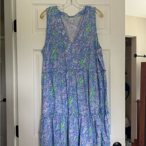 Lilly Pulitzer XXL Blue Sleeveless Dress with Green and Pink Accents